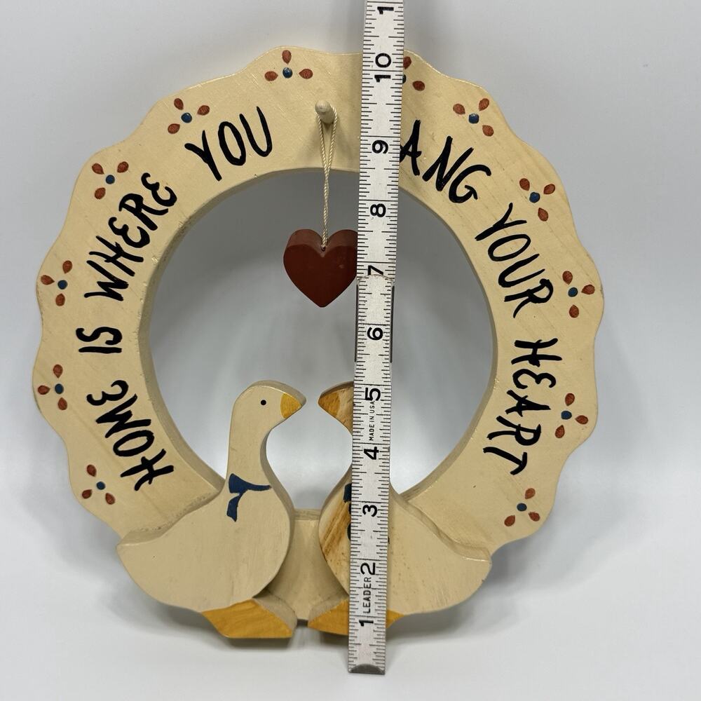 Vintage 11" Country Heart Goose Wreath Sign Home Where You Hang Your Heart 90s - Picture 6 of 8